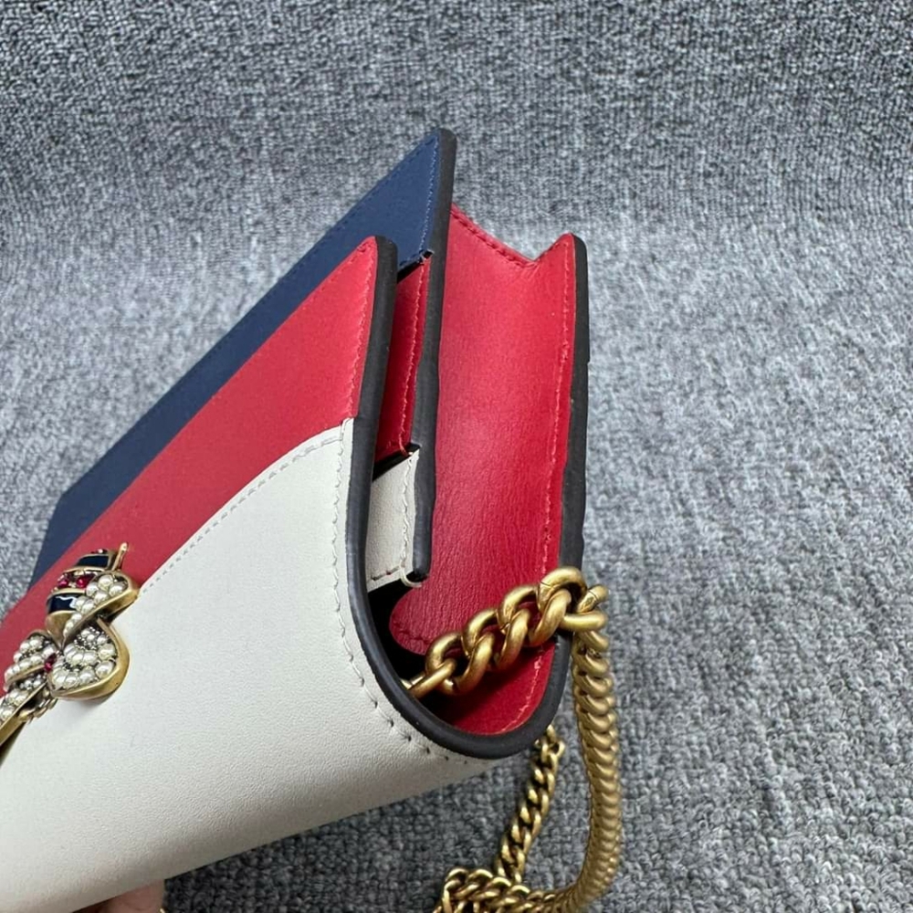 Authentic GUCCI Queen Margaret Red&White&Navy Leather Shoulder Bag 585-120524 - Picture 11 of 15